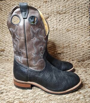 Boulet Western Cowboy Shoulder Roper Brown Black Leather Boots Men's Size 8.5 W